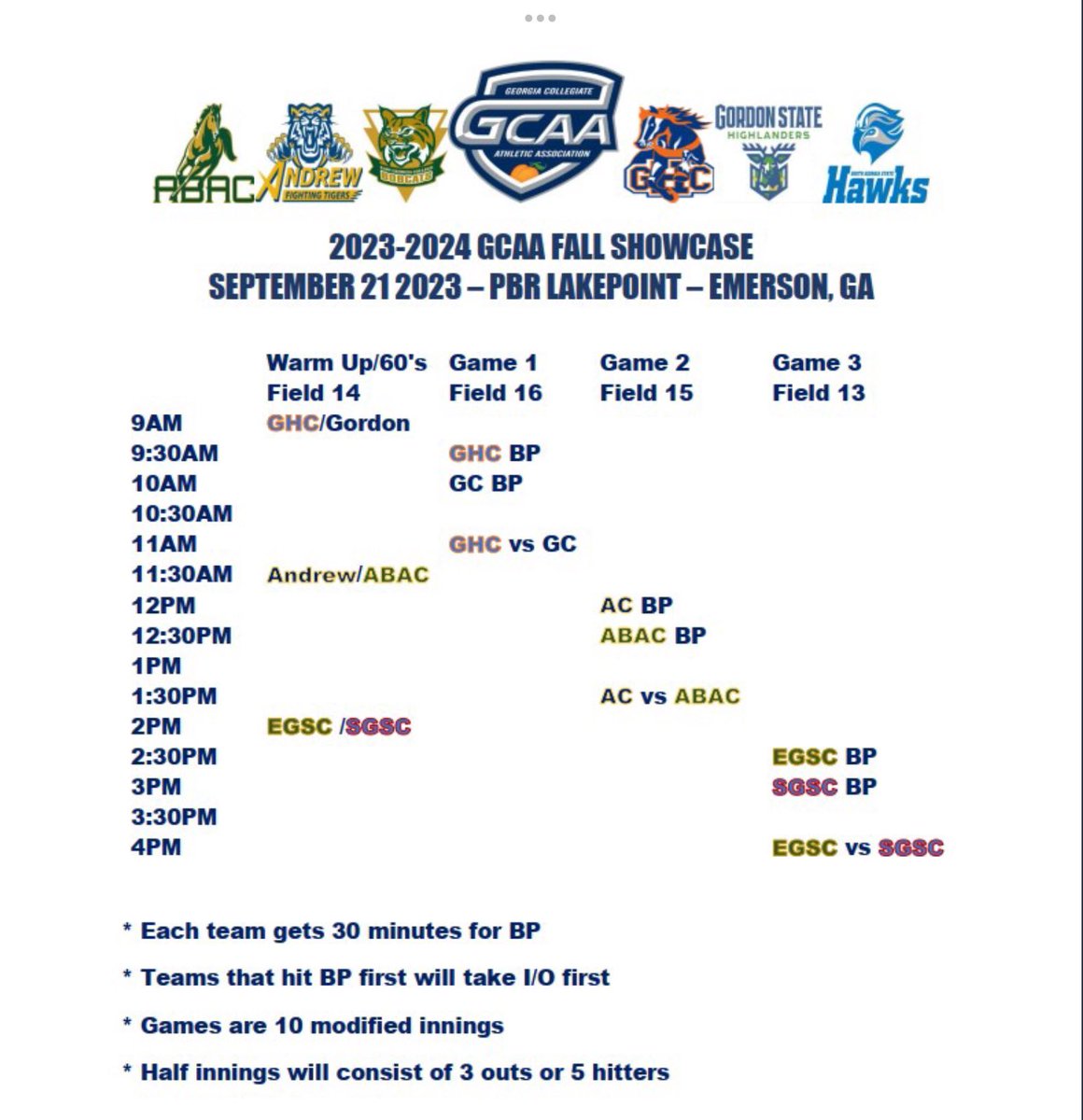 Going to be baseball weather this Thursday <a href="/PBRGeorgia/">Prep Baseball Georgia</a> <a href="/LakePointSports/">LakePoint Sports</a> for our <a href="/THEGCAA/">GCAA</a> Fall Baseball Showcase. Come on out 4yr coaches and scouts.