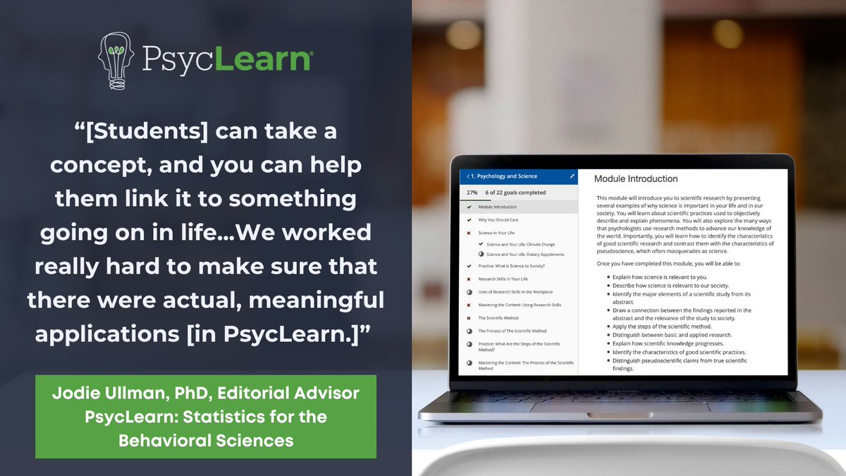 #PsycLearn shows students real-world examples of #statistics in action so they can feel engaged in learning activities and practice critical thinking. Read more about the science that informs PsycLearn’s design: bit.ly/45Ys0cB