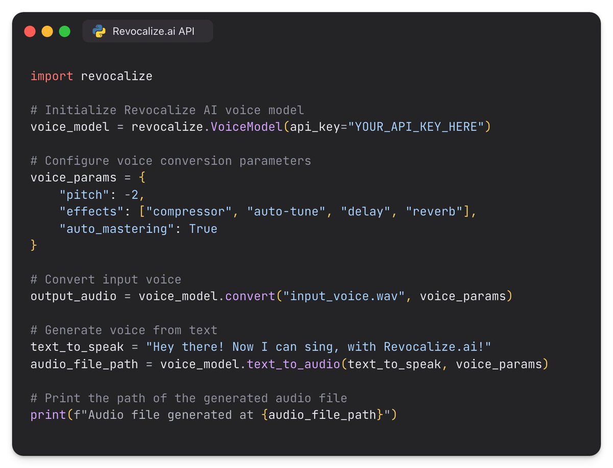 Psst... devs! Say hello to real-time AI voice conversion and customization with the brand new Revocalize API. 

Dive in 👉 revocalize.ai/api

No creative limits — just pure innovation. Ready to start hacking? 

#RevocalizeAPI #VoiceTech #CodeNewWorlds 🛠️🌍🔊