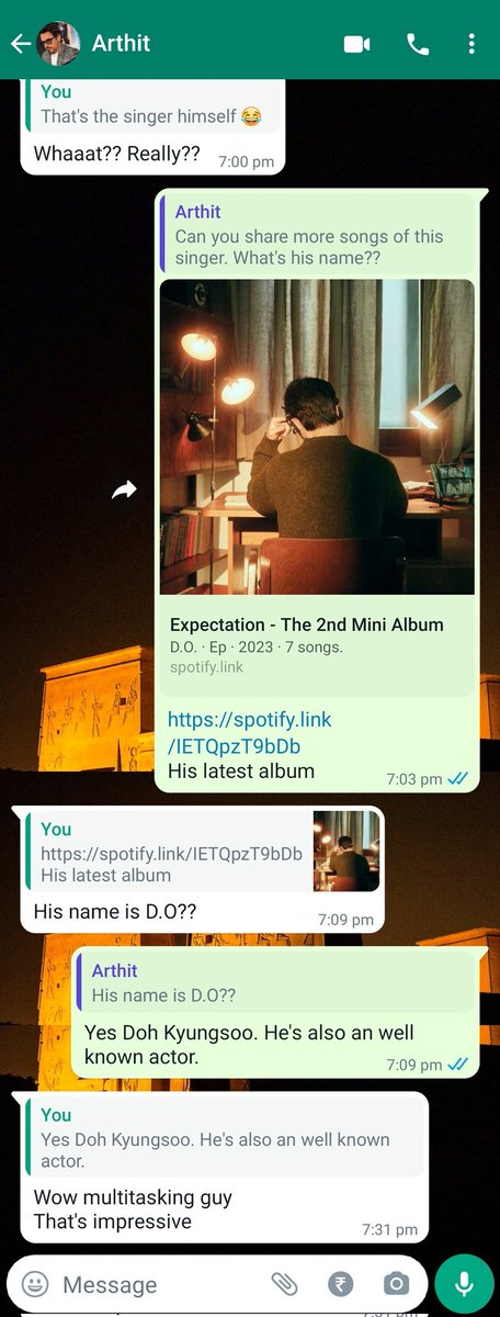Eri036's tweet photo. A non fan replied my WhatsApp status. He said he's impressed by D.O.'s voice but the FUN FACT is he said the actor is also handsome. 
LMAO😭😭
So I slightly promoted ksoo's new album

"Read the full ss for more FUN"
https://t.co/D6FZj7B4WV https://t.co/6hSdPnrHo8