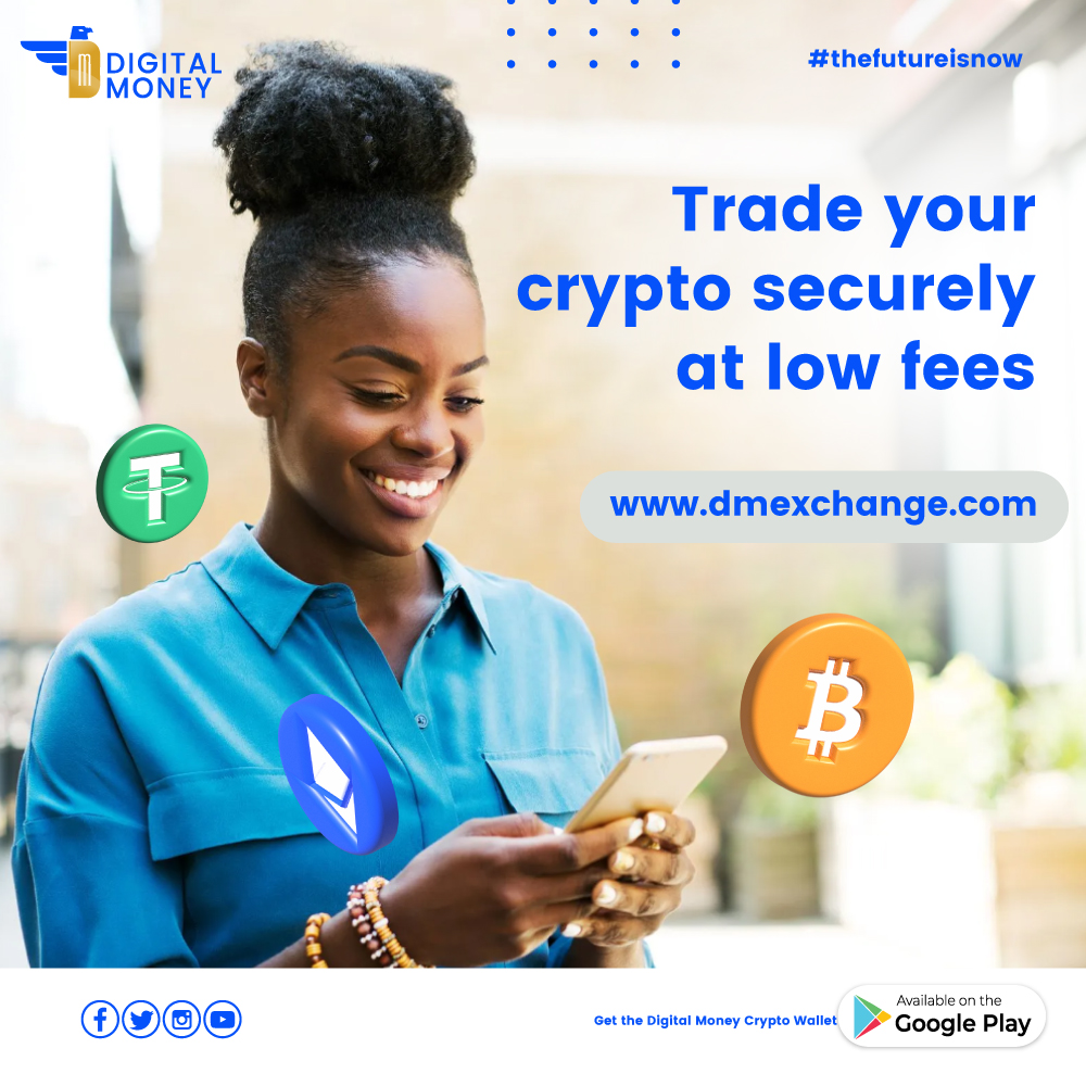 Trade securely with confidence and enjoy low fees online VIA dmexchange.com or visit our OTC along Kampala Road. #CryptoTrading #SecureTrading #OTC #BTC