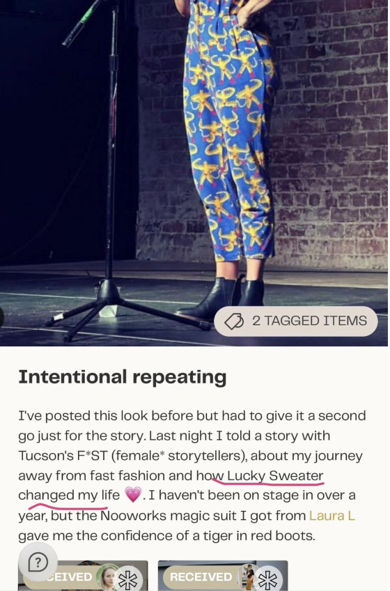 The kind of deep user love I'm here for; a happy <a href="/lucky_sweater/">Lucky Sweater</a> community member chooses to go on stage + talk about how the app has changed her life ✨

Go <a href="/Carley_Lake/">Carley Lake</a>!