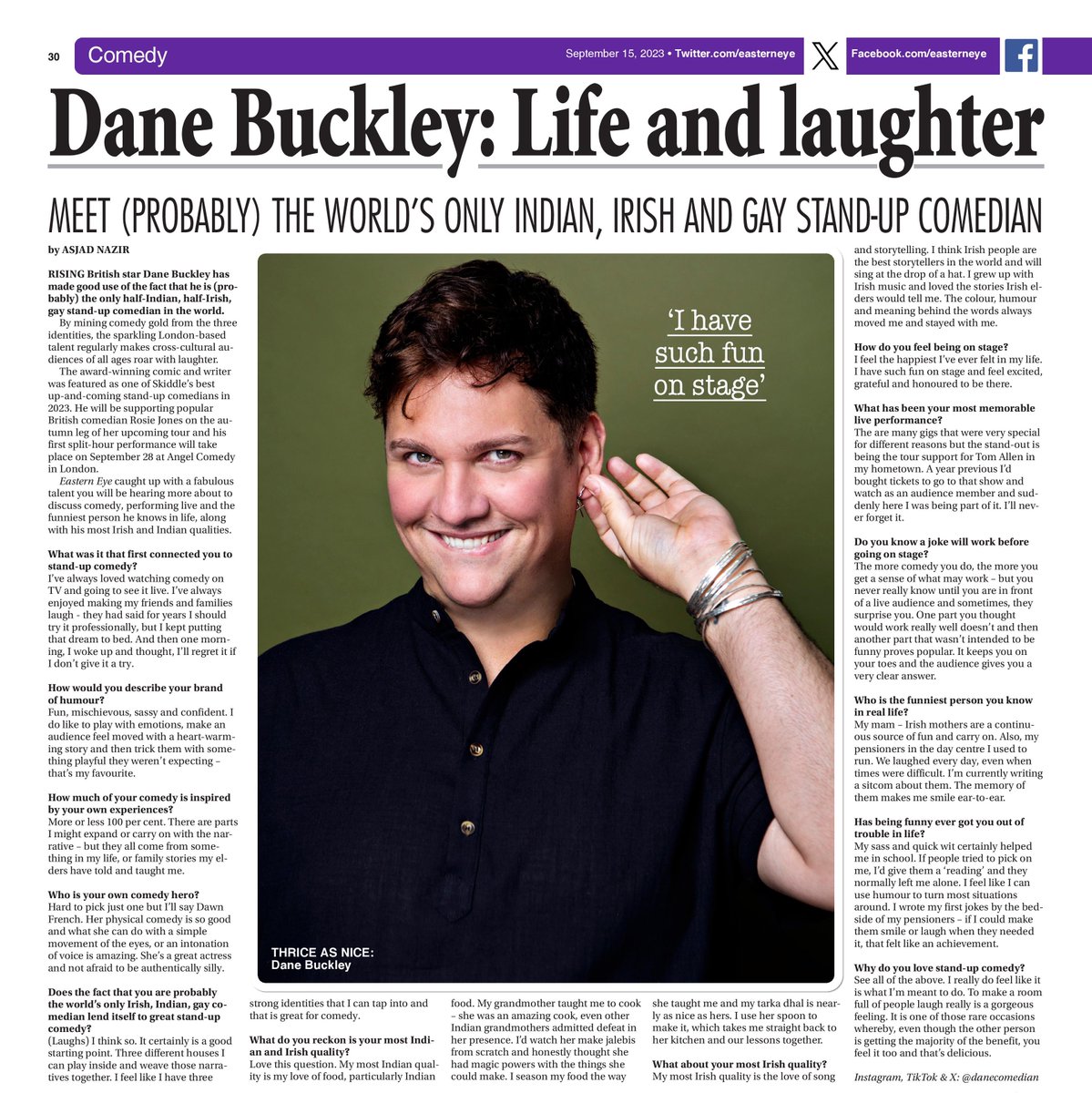 I saw super talented comedian <a href="/danecomedian/">Dane Buckley</a> at the brilliant <a href="/Brownsaucehaha/">Brown Sauce Comedy Club</a> night and was roaring with laughter. Here is my interview with him. 
(Thanks <a href="/SharlinComedy/">SharlinComedy</a> for great comedy platform you have created)
ONLINE LINK: easterneye.biz/life-and-laugh…