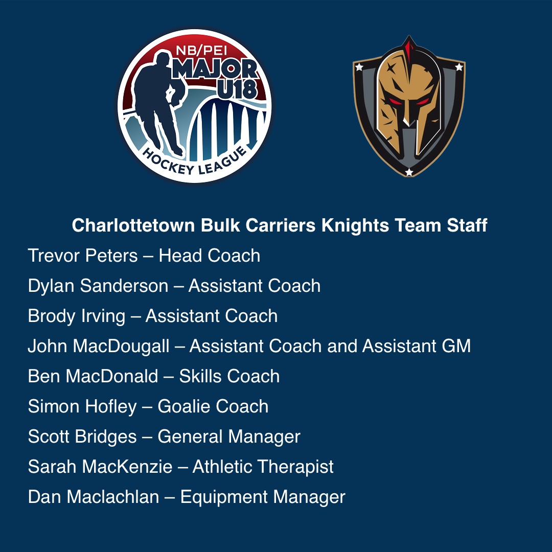NBPEIMU18HL's tweet photo. As we get ready for the start of the 2023-24 season, we want to introduce the coaching and management staff of our teams.  First up is the @chtownknights, playing out of the @BellAliantCntr https://t.co/KU4iPV2fnV