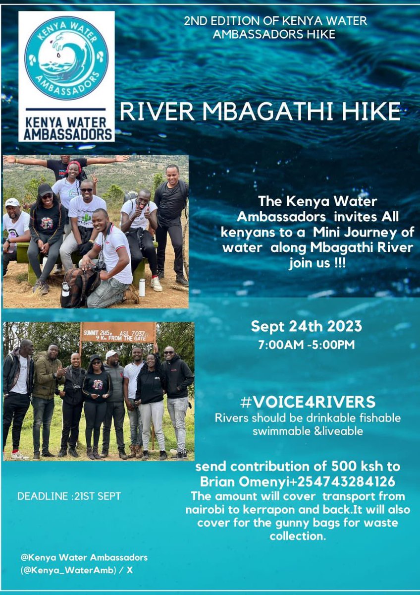 Africa_WaterAmb's tweet photo. It’s here! It’s back!. The 2nd edition of Journey of Water. The Ambassadors will be walking along R.Mbagathi to raise awareness and sensitize communities on importance of water conservation. Join us then as we also celebrate Internal World Rivers Day 2023. 
#Sdg6
#Voices4Rivers https://t.co/zGzVIMJ6va