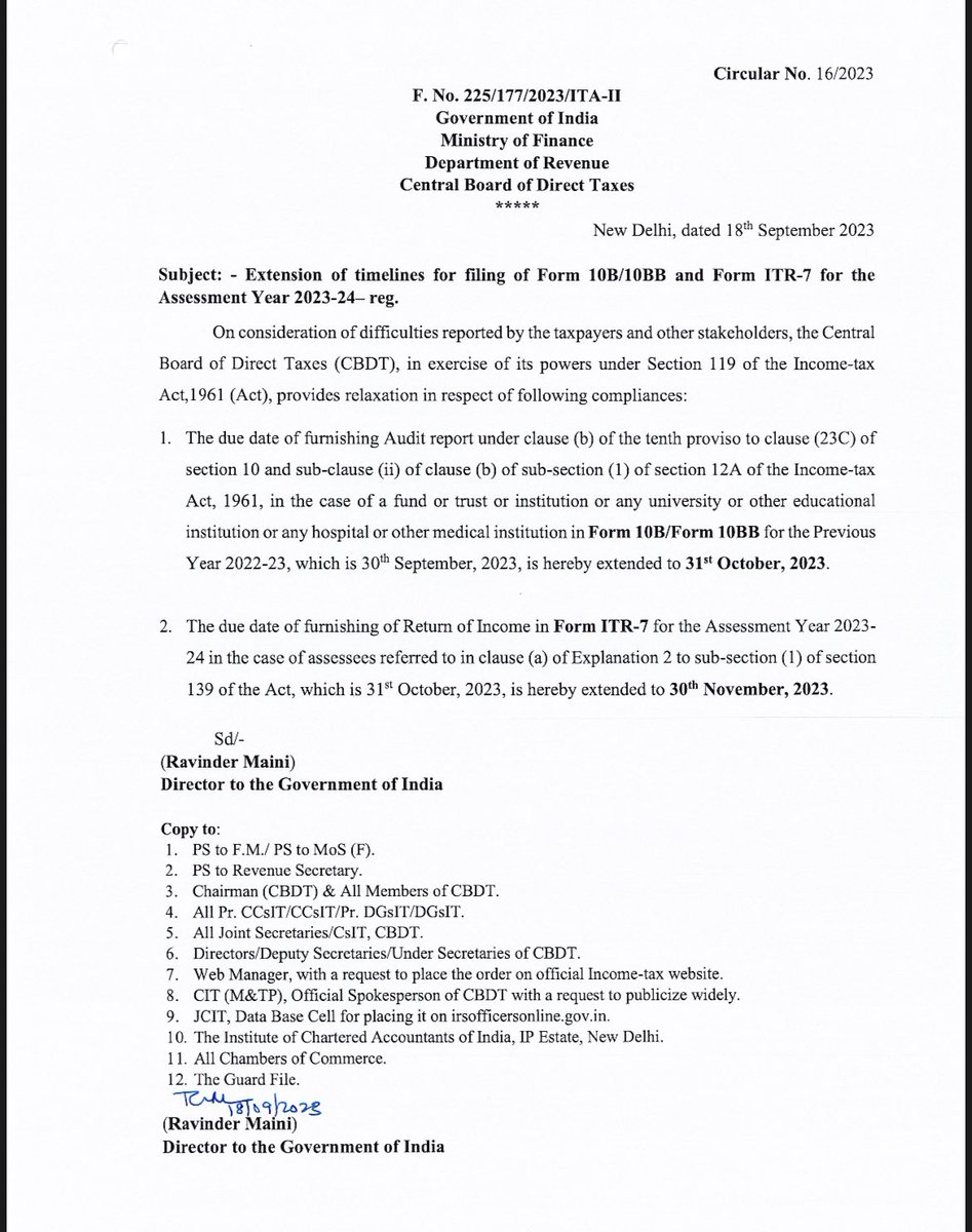 Form 10B / Form 10BB trust audit date extended and consequently ITR 7 also extended 🙏 
( After I spent my entire day being engrossed in trust audits 🥹 ) 
#Audit #taxaudit #IncomeTaxReturn #incometax #IncomeTaxFiling