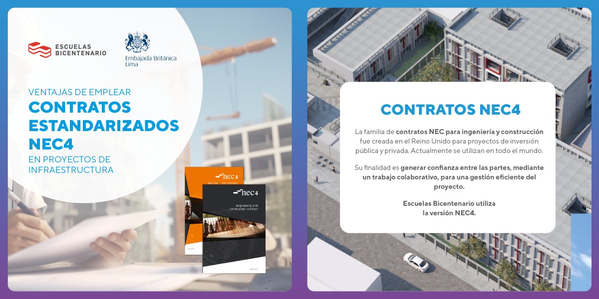 ebicentenariope's tweet photo. 👷♀️📃 ¿Sabías que en el marco del acuerdo #G2G 🇬🇧🇵🇪 para el PEIP #EscuelasBicentenario del @MineduPeru se utilizan los contratos NEC4 para la ejecución de nuestras 75 escuelas?
¡Conoce algunos beneficios en esta infografía!
#ContratosNEC #PeruUK https://t.co/s67mlCszKS