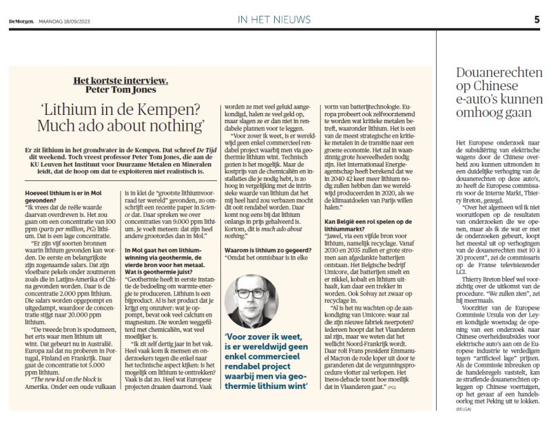 "Can #lithium be mined from the Belgian #geothermalbrines?" Interviewed by De Morgen newspaper, EXCEED's Peter Tom Jones gives an expert's point of view 👇

#criticalmetals #ElectricVehicles #greentechnology
linkedin.com/feed/update/ur…