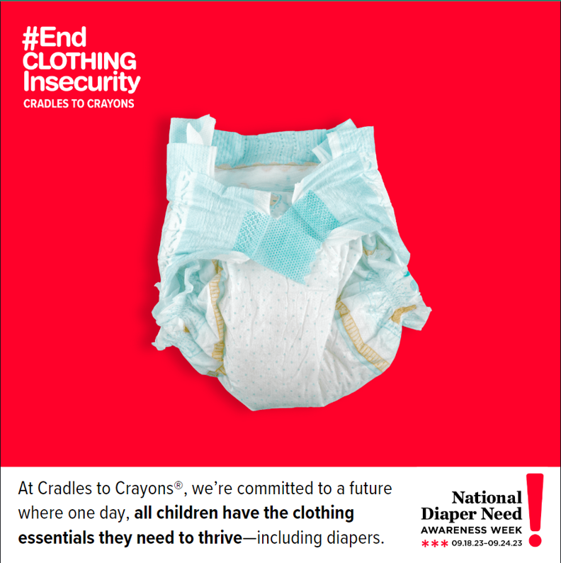 C2CChicago's tweet image. Today kicks off National Diaper Need Awareness Week 2023. Initiated by @diapernetwork in 2012, the week aims to raise awareness about the millions of families across the country who struggle to afford diapers—an infant’s most basic article of clothing.