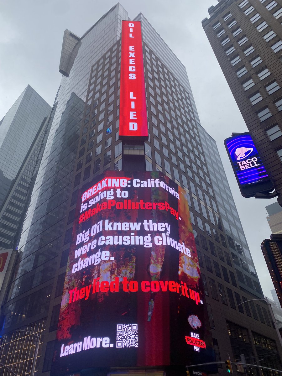jamieclimate's tweet image. Yes! This HUGE billboard in Times Square is calling out Big Oil for lying about the climate crisis. 

We’re building a movement to #MakePollutersPay. 

Join us: polluterpay.org
