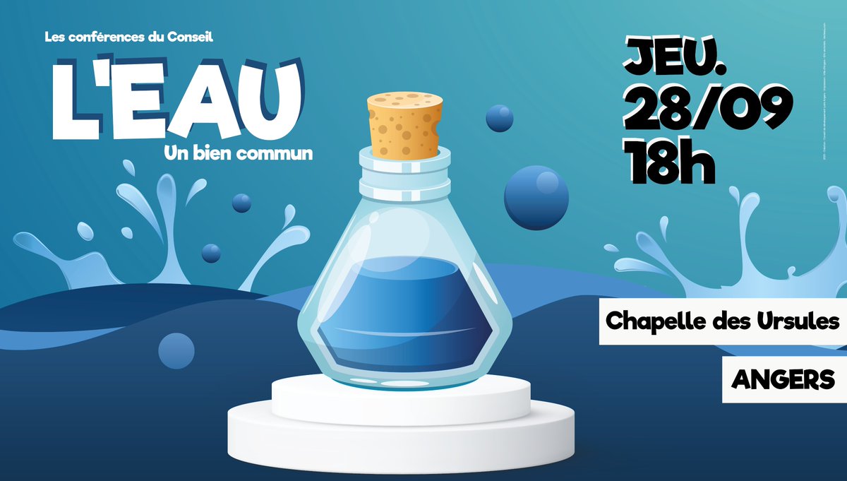 #CultureAngers Réservez vos places pour la #confduConseil avec @DenierPasquier @FNE49 : 'L'eau 💦, bien commun': panorama de la situation sous un angle stratégique & politique (conflits, failles, freins..) 📅 28/09-18h 📍 Chapelle des Ursules @Angers 🎟️ bit.ly/45Qv7no