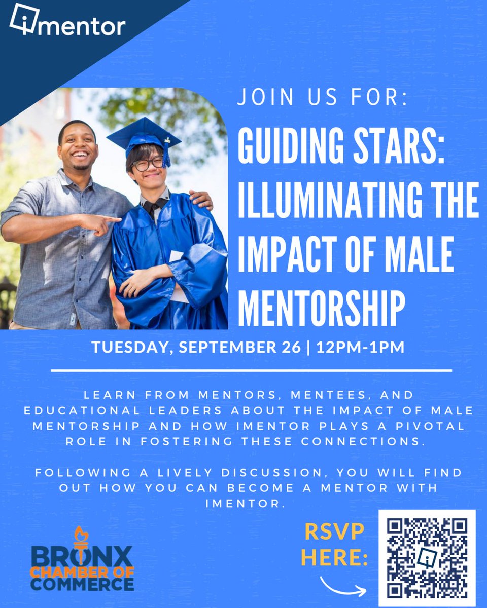 iMentor (@imentor) on Twitter photo Learn about the impact of male mentorship, how these relationships transform futures, and how iMentor plays a key role in fostering these connections. After a lively discussion, you will find out how to become a mentor with iMentor. This webinar is co-produced with <a href="/thenewbxcc/">The New Bronx Chamber of Commerce</a>. Learn about the impact of male mentorship, how these relationships transform futures, and how iMentor plays a key role in fostering these connections. After a lively discussion, you will find out how to become a mentor with iMentor. This webinar is co-produced with <a href="/thenewbxcc/">The New Bronx Chamber of Commerce</a>.