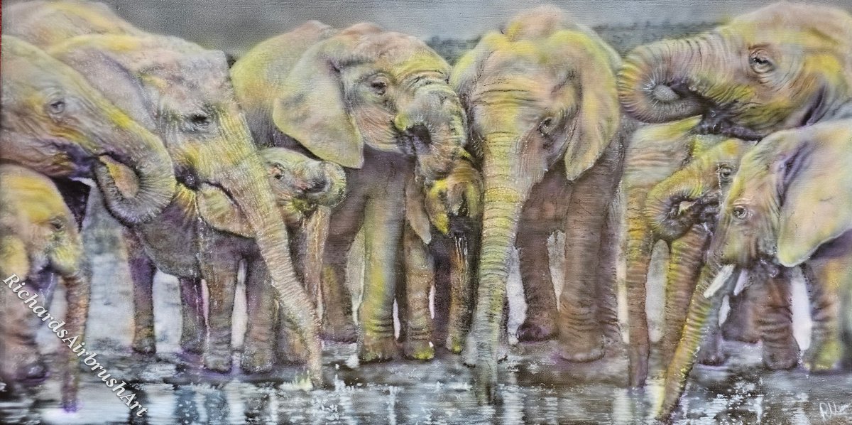 RAirbrushArt's tweet photo. Chang airbrushed on canvas. #Chang #elephants #animal #airbrushed #airbrush #art #spraypaint #canvas #airbrushart #jungle https://t.co/Sdw4buXQca