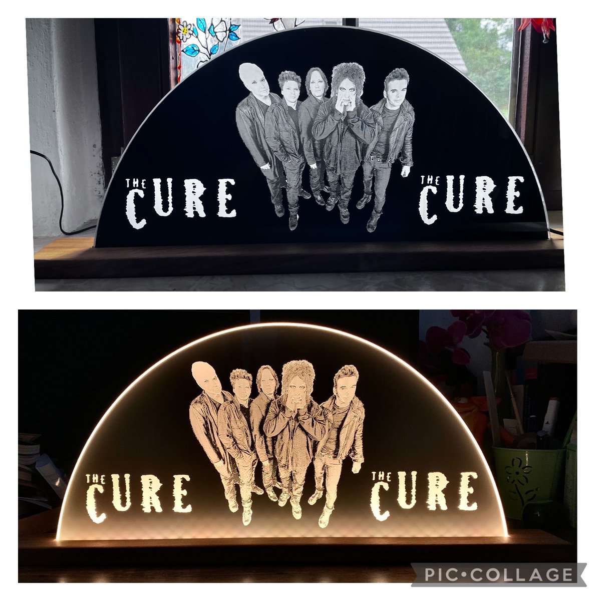 A big thank you to my great wife for this big surprise.  I love you so much😘😍 With this present it’s easyer to wait for the new cure album
#TheCure #robertsmith #Merch #music #musicforlife #decoration #wood #glas #light #songsofalostworld