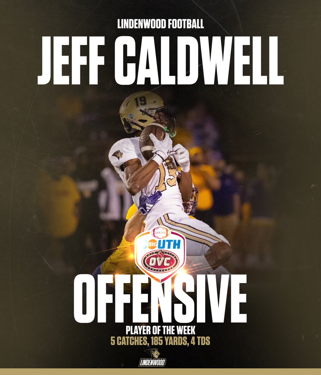 LU_Lions's tweet photo. Jeff Caldwell and Devon Edwards of the @LindenwoodFB 🦁🏈 team were named @BigSouthOVCFB Offensive and Defensive Players of the Week, respectively for their strong play on Saturday 

📕 | https://t.co/CqW7MaoCTM

#NewLevel https://t.co/KhYENDHXYK