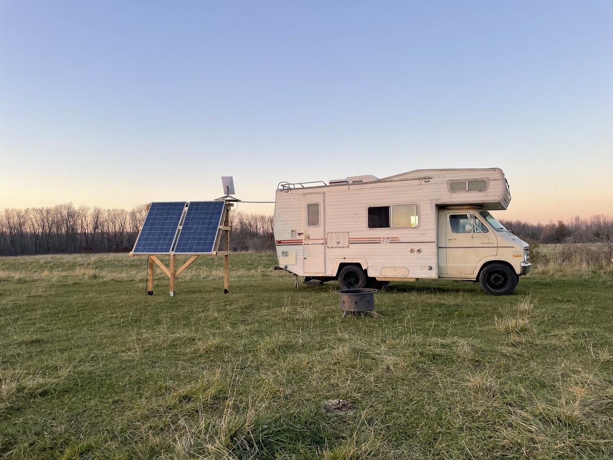 AndrewRevoy's tweet photo. The fall is the time of year I really miss my off-grid camper RV 🥲 such a fun project! #solarpanels #cozy https://t.co/CgAAzRyaKl