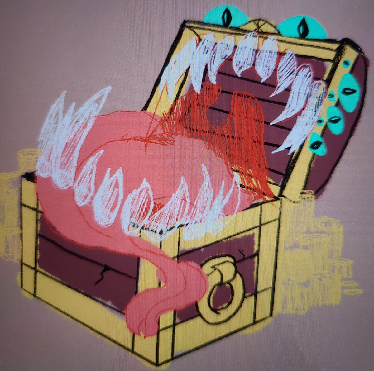 crazzella's tweet photo. I might not be streaming today, but I am working on stream content! I am trying to figure out how to make a mimic emote... I'll get there eventually.
#twitchstreamer #emote #notamimic #okayitsamimic #artwip #Sketching https://t.co/jEpw34c1dn