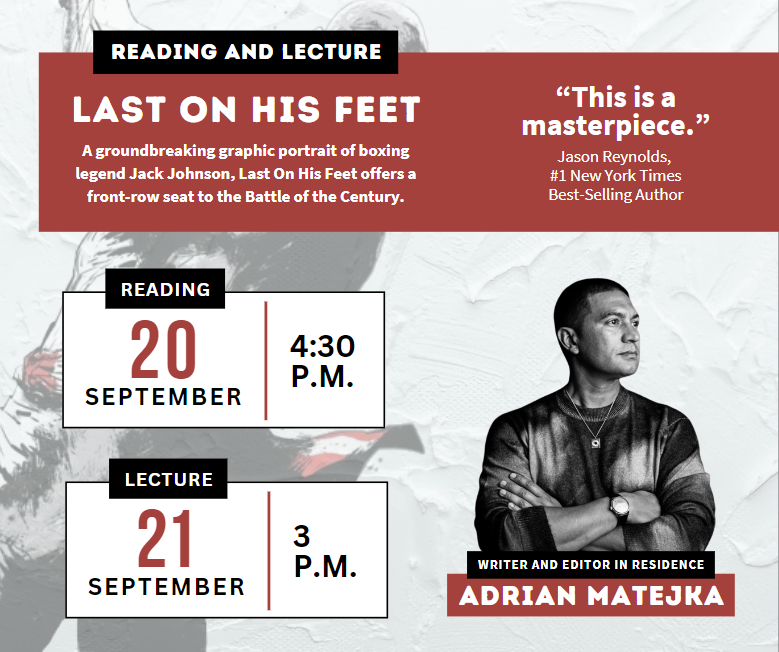 2/2
Matejka will also lecture on the "Poetics of Personality," complete with a personality "test" just for USI students, on September 21 at 3 p.m. in the Orr Center, Room 2017.