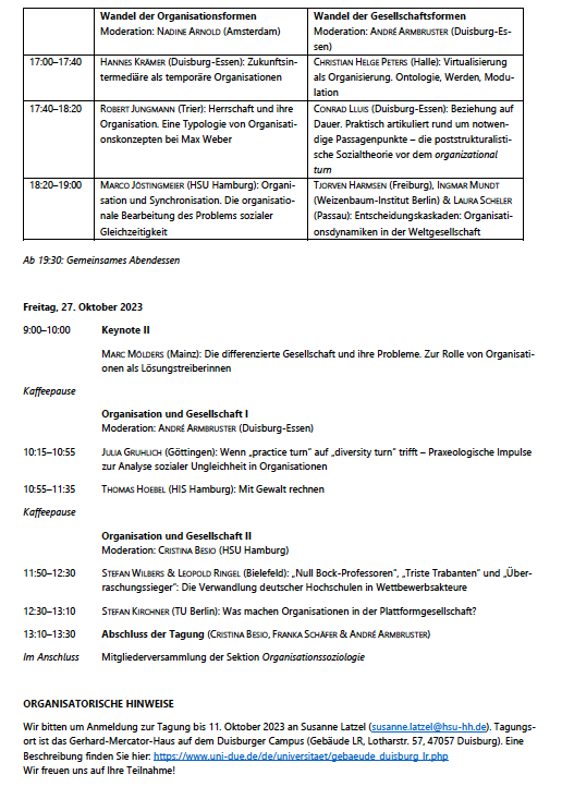 Einladung:Tagung der @Theoriesektion&Organisationsoziologie:Gemeinsam unter Druck?Irritationen, produktive Konvergenzen&unentdeckte Potentiale v. d. Hintergrund gegenw. Transformationsprozesse 26/27.10. Duisburg/Essen orga. @CristinaBesio @AndreArmbruster @Schaerferin #soziologie