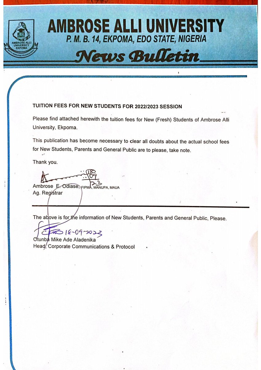AauSug's tweet photo. TUITION FEES FOR NEW STUDENTS FOR 2022/2023 SESSION https://t.co/foIZK4a2dI