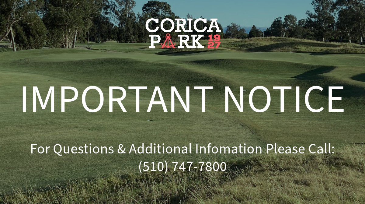 🚨Important Notification for 9/18/23
-The North &amp; South courses will be closed all day today for an event.
-The Par-3 Mif will be Open from 7:30 a.m. - 6:00 p.m.
-The driving range will open at 1 p.m. &amp; closes at 5:30 p.m. Last bucket sold at 5 p.m.

#coricapark