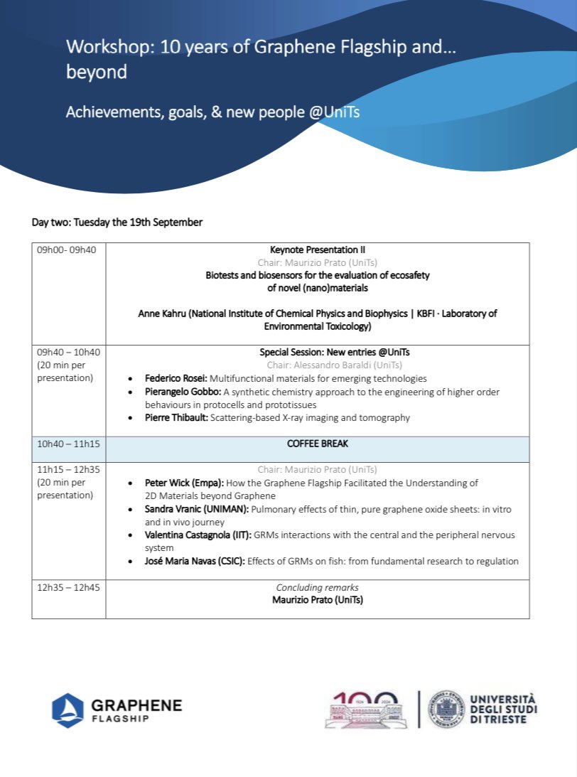 Carbon Nanotechnology Lab (@lab_carbon) on Twitter photo Starting now at <a href="/DSCF_UniTS/">Chemical & Pharmaceutical Sciences at UniTS</a> the workshop for the 10 years journey of Graphene Flagship 🧪
👇🏻here the program Starting now at <a href="/DSCF_UniTS/">Chemical & Pharmaceutical Sciences at UniTS</a> the workshop for the 10 years journey of Graphene Flagship 🧪
👇🏻here the program