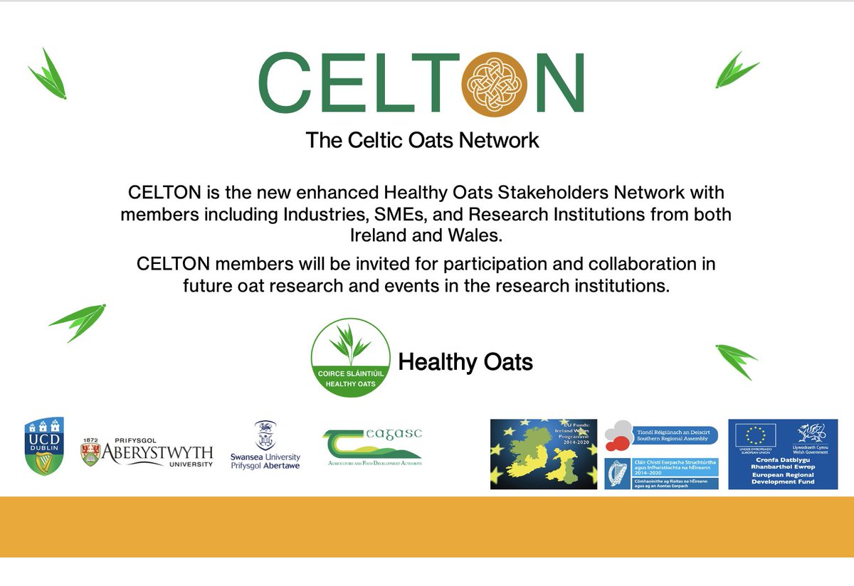 CELTON is the new enhanced @OatsHealthy stakeholders network. As @OatsHealthy project ends in Sept 2023, CELTON will be an active network. Please contact @oatshealthy or @doohancropslab  for membership.  @SouthernAssembl @IrelandWales #EUinmyregion #EUIrelandWales