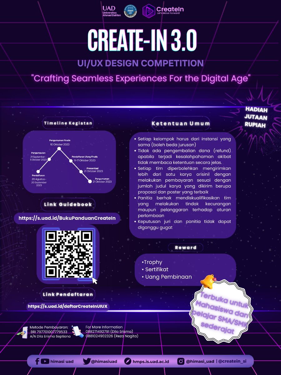 radianteclipce's tweet photo. @ywnanana halo kak izin rep ya, himpunanku lagi ngadain lomba ui/ux nih. Kalo tertarik bisa mampir ke ig : @createin_si
more information : https://t.co/3GilD60uAQ
lombanya tingkat nasional loh, pendaftarannya jg masih buka sampai 20 sep 2023😍😍 https://t.co/tASghTW9l5