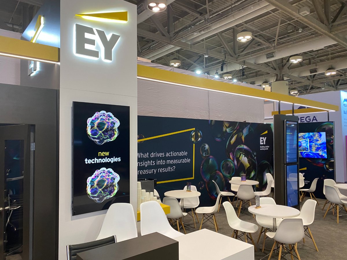 MaverickExhibit's tweet photo. 🙌 Today our client is unveiling their new custom, interactive exhibit at SIBOS 2023. This exhibit includes many interactive elements including a vending machine and touchscreens as well as 5 meeting areas. #sibos2023 #sibos #tradeshowdesign #exhibitdesign #exhibitinstallation https://t.co/qHb69cYwbQ