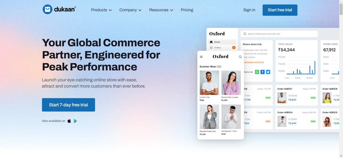6️⃣ Dukaan (<a href="/mydukaanapp/">Dukaan®</a>)

Best for: E-commerce

Features:

- Easy-to-set up your ecommerce store
- Affordable 
- Powerful Plugins 
- A wide range of free themes and plugins
- Global shipping support and payment processing
- Warehouse set up and shipping aggregator inbuilt