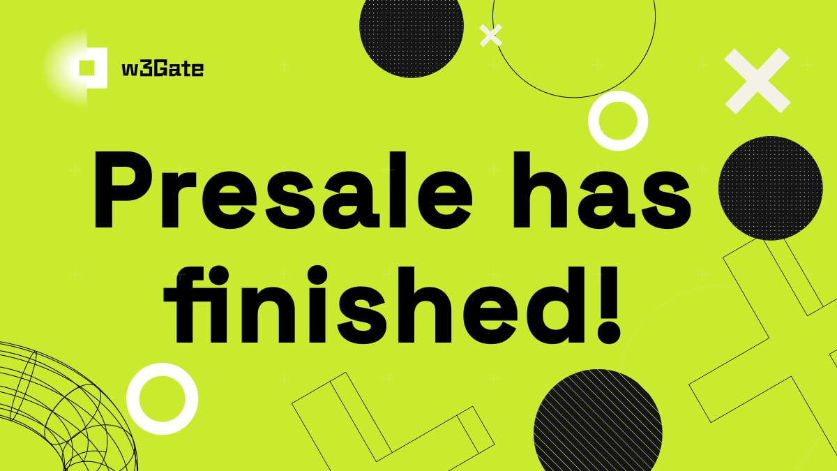 w3gate_io's tweet photo. Presale has finished! 🚀

Congratulations to everyone who participated and secured their tokens at the early stage. We are thrilled to have such amazing support from our community. 

Stay tuned for more updates as we move forward with our project.

#W3GATE $W3GATE #DeFi #DEX https://t.co/PsQIt4LVVD