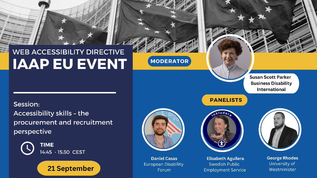 Join the Conversation at WAD EU Event!

"Accessibility Skills – A Procurement and Recruitment Perspective"

Don’t miss out and register for free here:
shorturl.at/bqLXZ

#WAD2023 #AccessibilityMatters #InclusiveEU