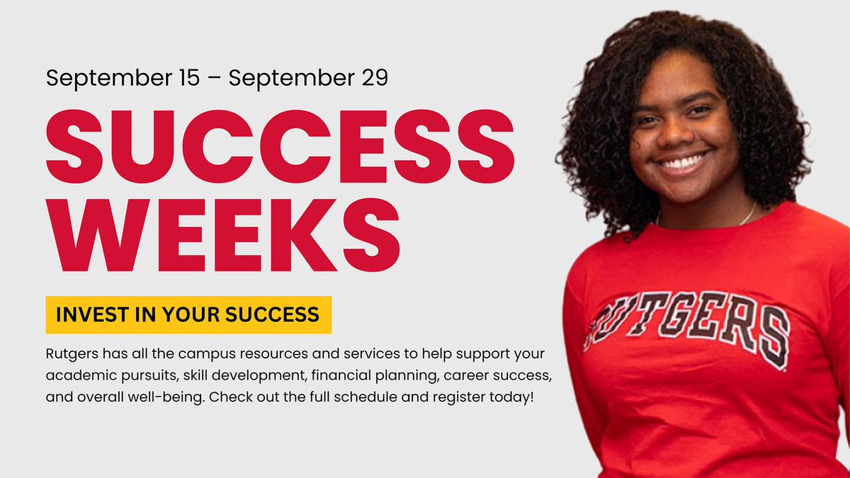RutgersNB's tweet image. Student Success Weeks are here! Invest in your success and explore the wide range of academic strategy sessions, undergraduate research opportunities, money management workshops, career fairs, and more.

Browse the full list of events and register today: go.rutgers.edu/success23