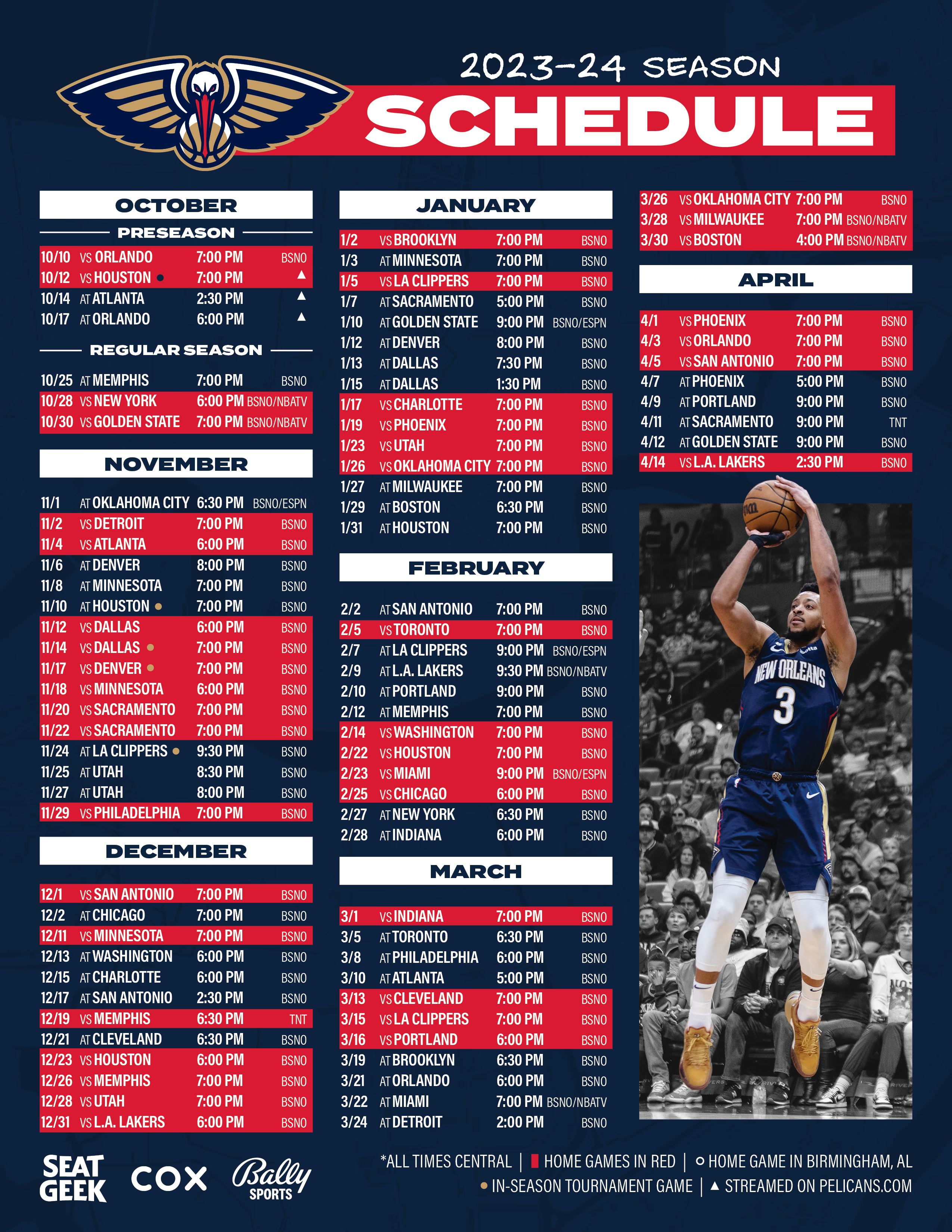 Pelicans schedule deals