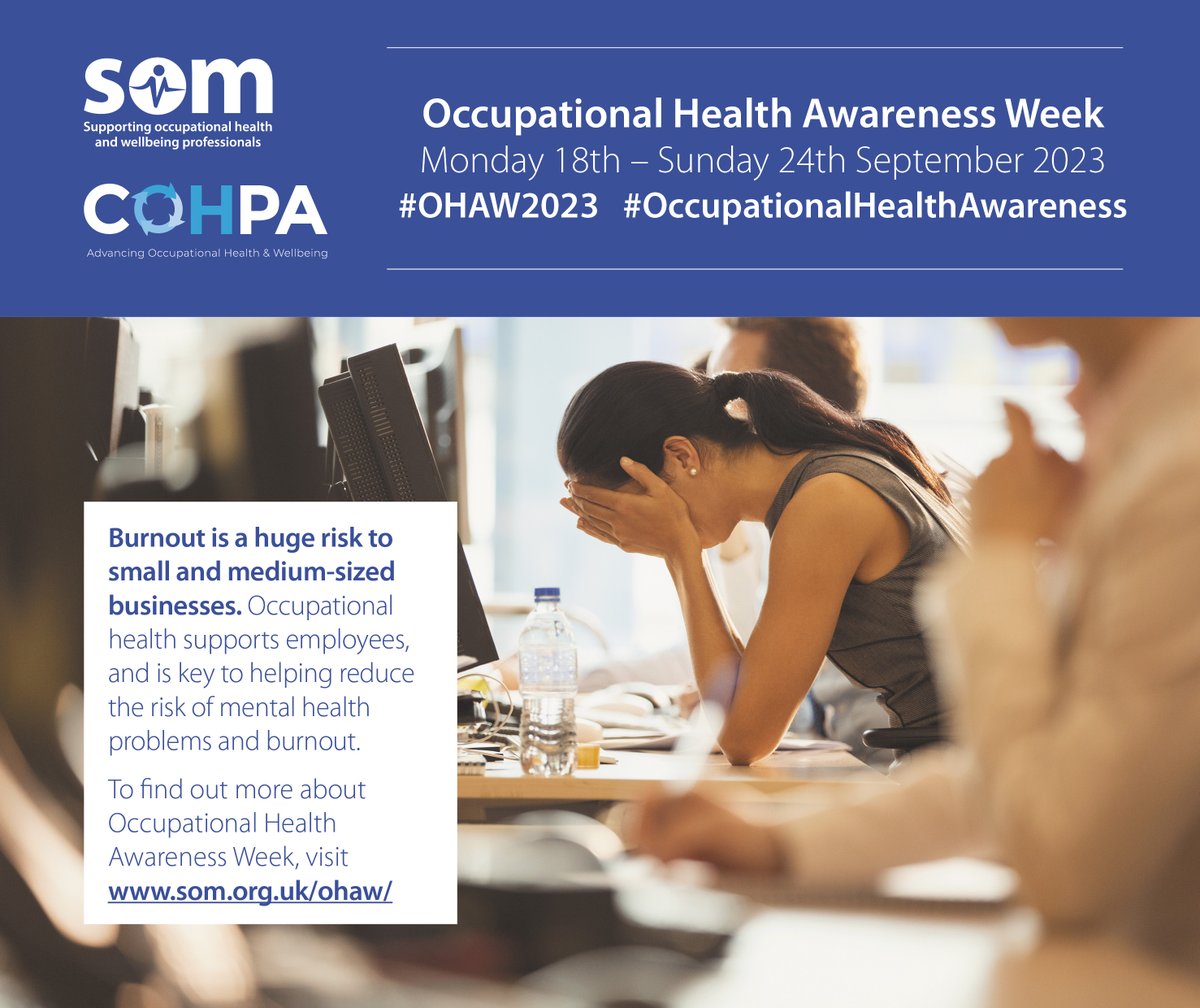 Burnout is a huge risk to small and medium-sized businesses. Occupational health supports employees and is key to helping reduce the risk of mental health problems and burnout. 

#COHPA #OccupationalHealth #OccupationalHealthSupport #OHAW2023 #OccupationalHealthAwareness