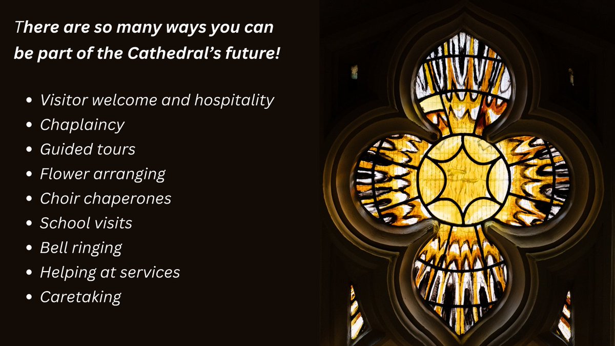 LeicsCathedral's tweet photo. Find out about the wide range of volunteering opportunities we have at our Volunteers Open Day this Saturday from 10am to 4pm in St Martins House, Leicester LE1 5PZ.
If you would like more info about volunteering at the Cathedral please contact rebecca.hale@leicestercofe.org https://t.co/V98sWT6xmq