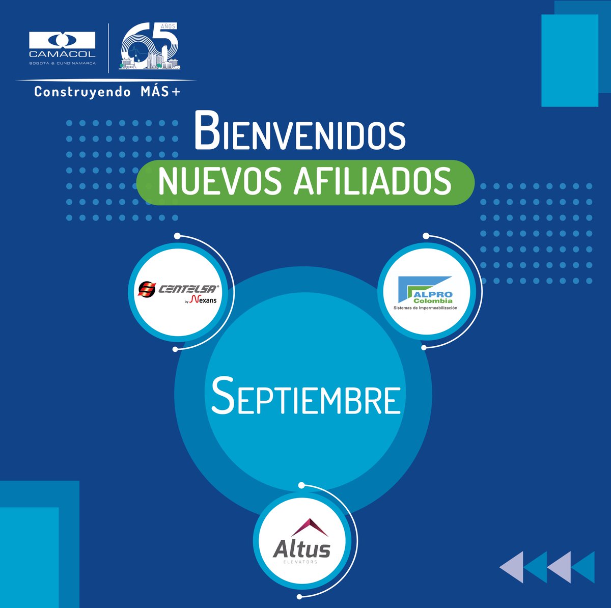 CAMACOLBOGOTA's tweet photo. 👉 Damos la bienvenida a las empresas
#AlproColombia, #AltusElevators y
#Centelsa, nuevos afiliados de #CamacolByC.
¡Juntos hacemos un gremio más fuerte! 🥳 https://t.co/xiNChckTNn