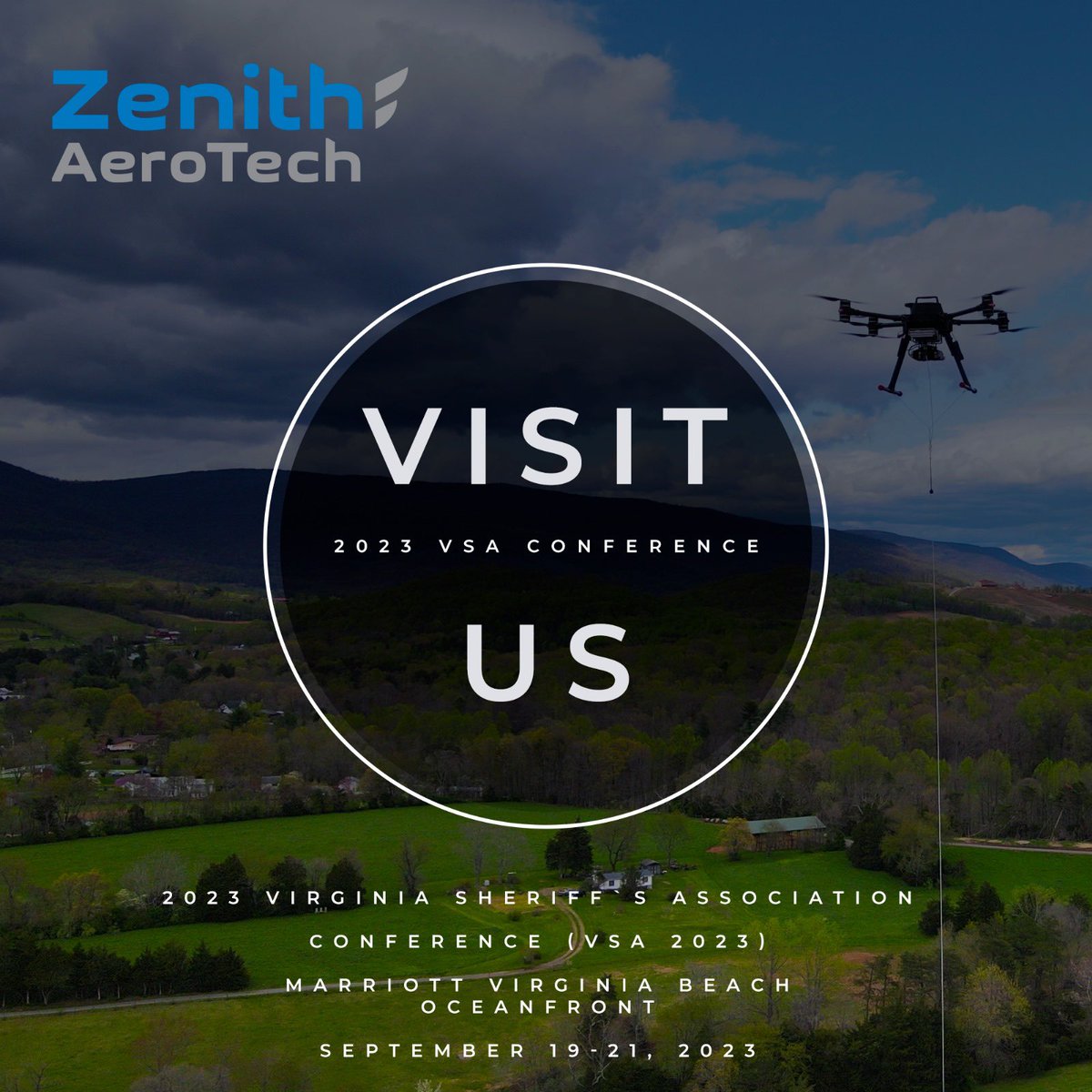 Join us at the 2023 Virginia Sheriffs Association Conference, Sep 19-21 at Marriott Virginia Beach Oceanfront. Witness the future of public safety with Zenith Aerotech's tethered drones! #VSAConference2023 #ZenithAerotech #PublicSafety #LawEnforcement #TetheredDrones