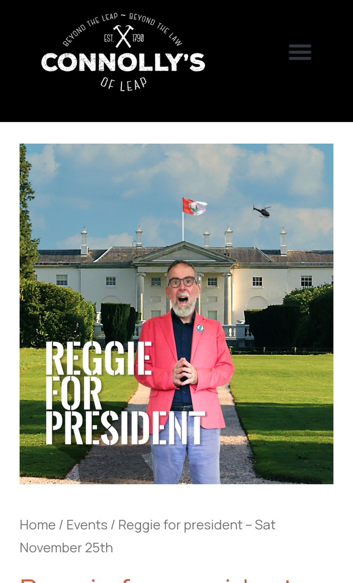 I'm in Connolly's of Leap on Nov 25th to hear from the ordinary people of West Cork. (If there are any.)

Tickets here connollysofleap.com/ticket/reggie-…

<a href="/connollysofleap/">Connolly's Of Leap</a> #ReggieForPresident