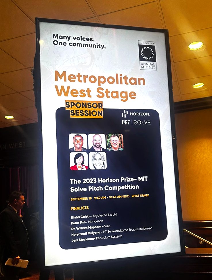 VulaMedical's tweet photo. The 2023 @HorizonNews Rare Disease Prize - @SolveMIT Pitch Competition. Presenting with @Pendulum_Co @mendelian_co
@BiopacId @AgrotechPlus at the @ConcordiaSummit
Thank you @HorizonNews @SolveMIT
#raredisease #mit #horizon #newyork #mitsolve https://t.co/PnfI1HEd65