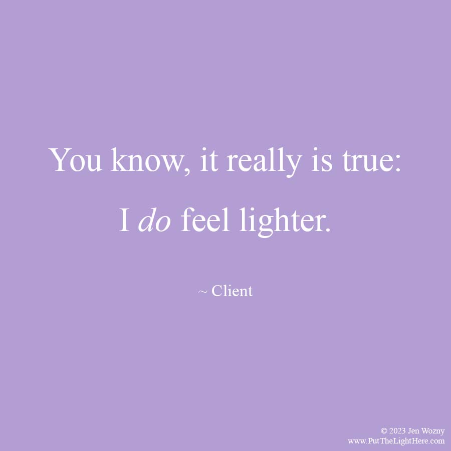 PutTheLightHere's tweet photo. What's the most common thing I hear from clients at the end of our session?

"I feel lighter."

Energy healing sessions that blend Reiki, Shamanism, and the power of remote healing.  For you and your soul: https://t.co/aX5NocJW4Z

#ottawa #ontario #canada https://t.co/Ve9NV8Lh1j
