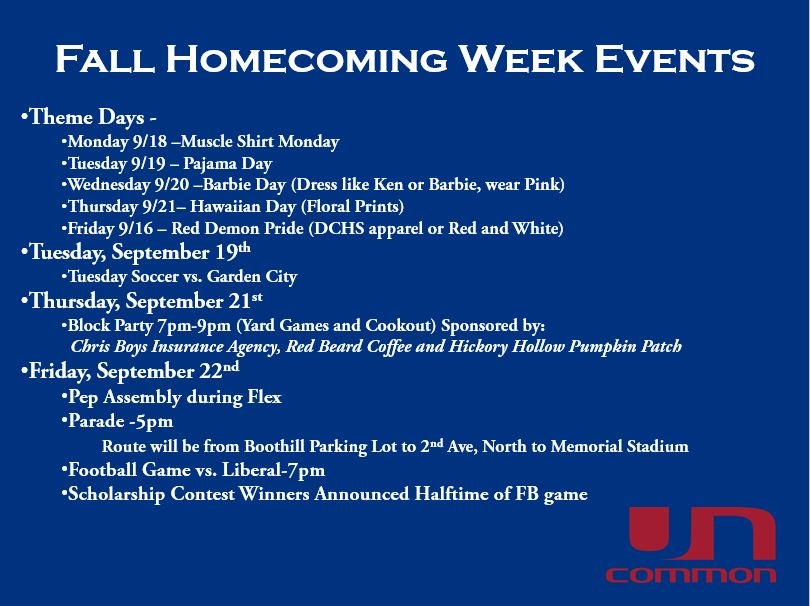 DCHS Homecoming Activities for the Week! #uncommon