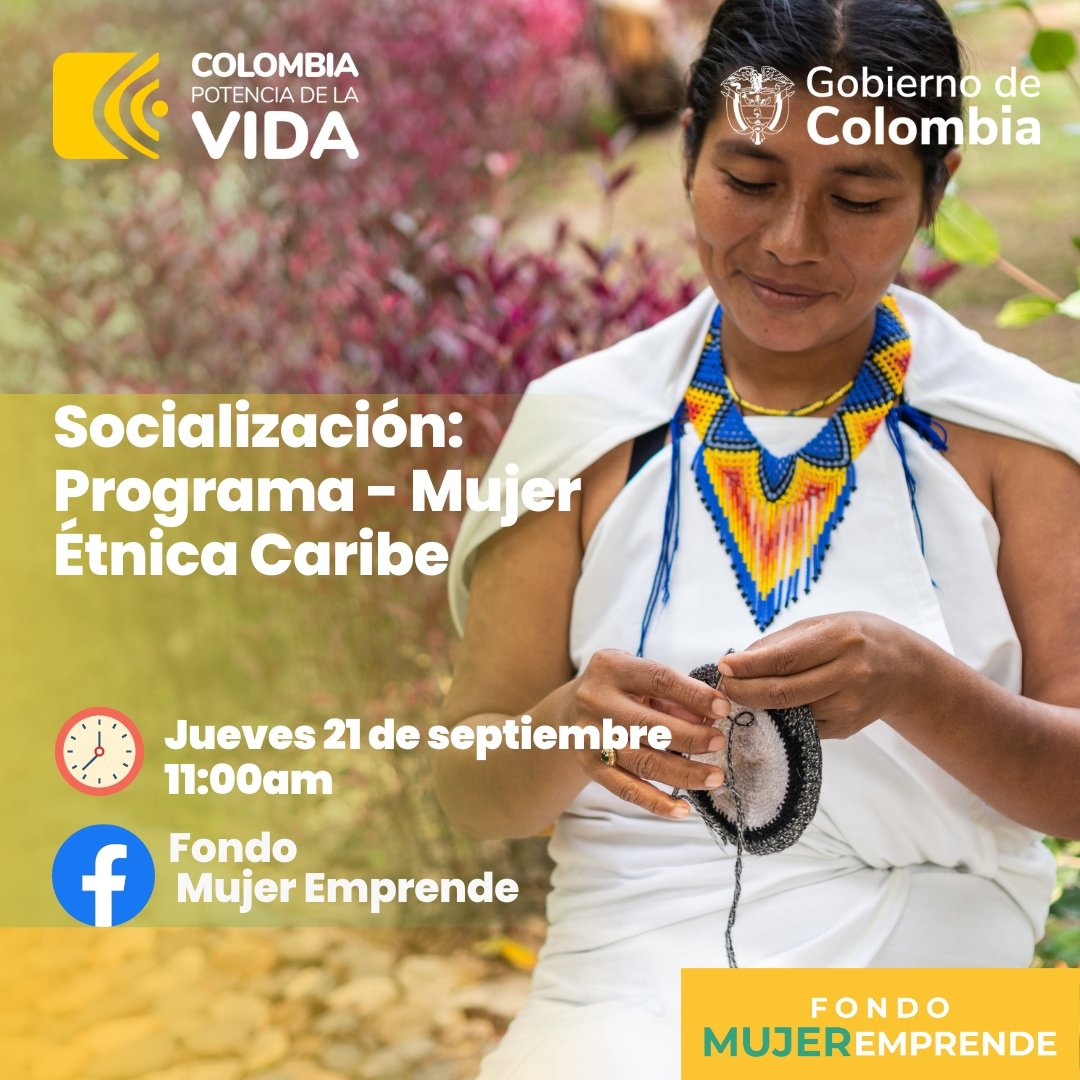 ¡No te pierdas nuestro evento en vivo en Facebook!  estaremos hablando sobre el increíble programa 'Mujer Étnica Caribe' . Estaremos en vivo resolviendo cada una de sus dudas.

 💪✨ #MujerÉtnica #EmpoderamientoFemenino #LiveFacebook'

@InnpulsaCol @ViceColombia