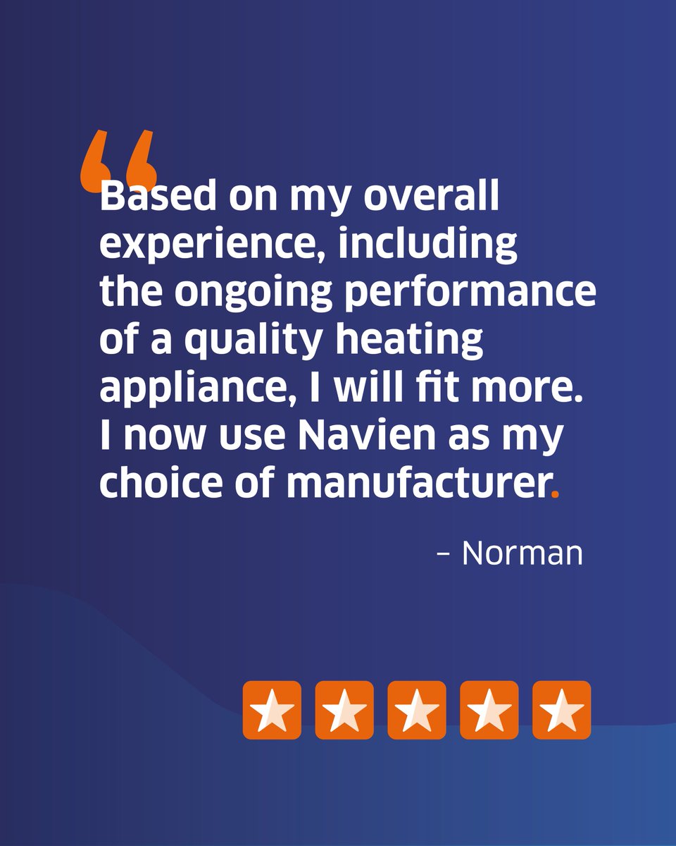 One thing we love is hearing our customers’ positive feedback! ⭐️

Norman, one of our loyal installers, said: “Based on my overall experience, including the ongoing performance of a quality heating appliance, I will fit more. I now use Navien as my choice of manufacturer.”