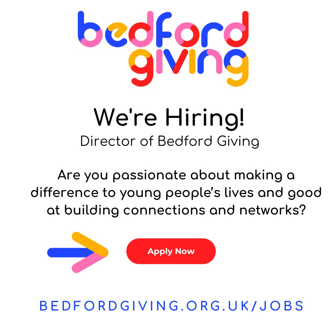 We're recruiting for a Director of Bedford Giving. Can you build connections raise funds & develop new ways of working? Or know someone that can? Please share! Find out more at bedfordgiving.org.uk/jobs 
#Hiring #Director #Leadership #Networking #Fundraising #YoungPeopleMatter