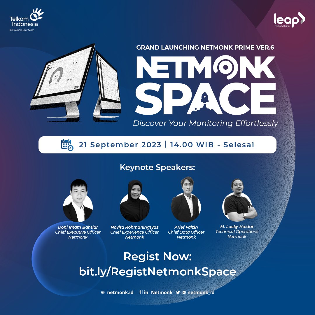 netmonk_id's tweet image. Halooo sobat Netmonk!
Let’s go on board menuju Netmonk Space! 🚀🚀🚀
Yuk datang dan saksikan peluncuran Netmonk Prime v.6 dengan fitur-fitur paling terupdate yang paling ditunggu-tunggu!
Register Now:
bit.ly/RegistNetmonkS…