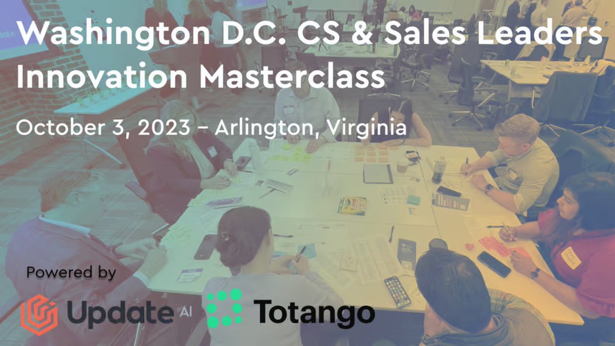 Growth Molecules™ (@growthmolecules) on Twitter photo 🚨Workshop Alert🚨 DC CS & Sales Leaders: Masterclass Workshop. 
Partnered by <a href="/update_ai/">UpdateAI</a>  & <a href="/Totango/">Totango</a>.
When? Tuesday, October 3rd, from 11:30am to 6:30pm EDT.
Where: Lyon Park Community Center | 414 N Fillmore St, Arlington, VA 22201.
Get your ticket ➡️ bit.ly/3LQcMz5 🚨Workshop Alert🚨 DC CS & Sales Leaders: Masterclass Workshop. 
Partnered by <a href="/update_ai/">UpdateAI</a>  & <a href="/Totango/">Totango</a>.
When? Tuesday, October 3rd, from 11:30am to 6:30pm EDT.
Where: Lyon Park Community Center | 414 N Fillmore St, Arlington, VA 22201.
Get your ticket ➡️ bit.ly/3LQcMz5