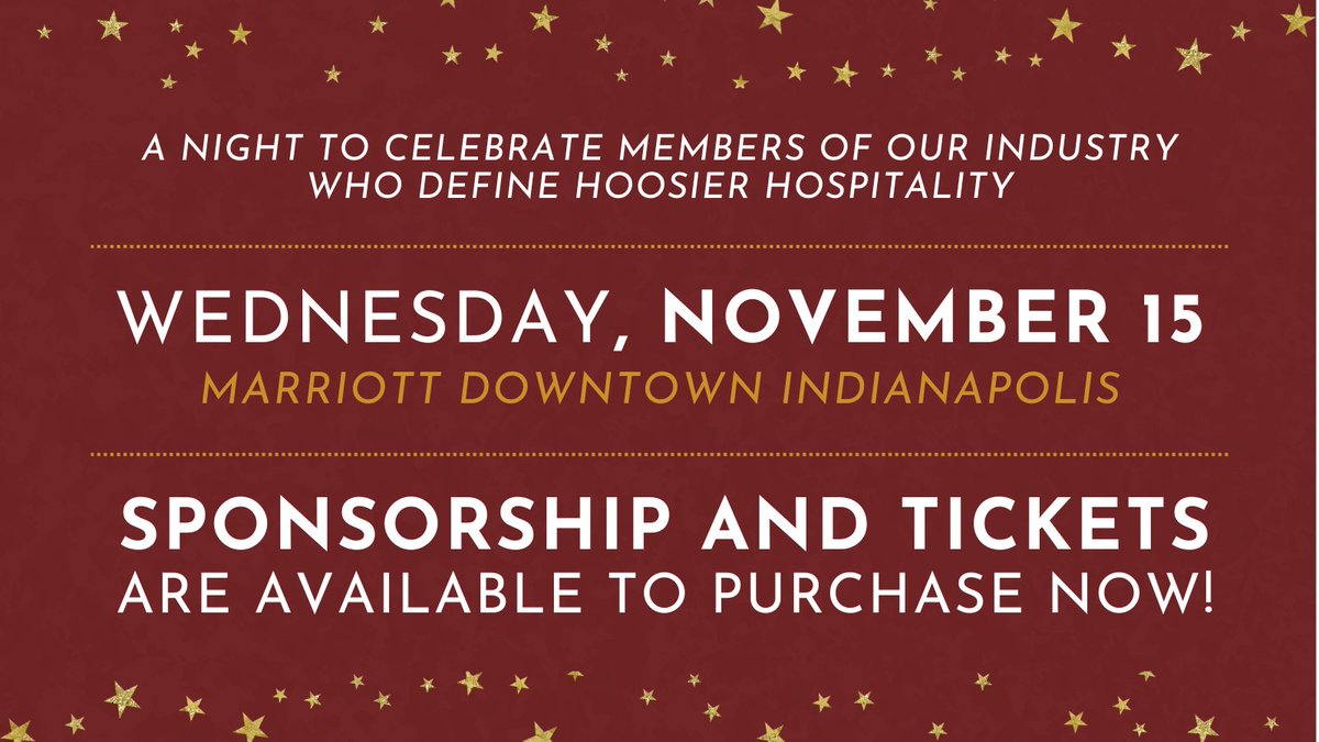 Join us for Stars of the Industry 2023 as we celebrate members of our industry who define #HoosierHospitality!

Sponsorship and tickets are available for purchase now, and nominations will open soon. 

Learn more + purchase here ➡️ inrla.org/events/stars-o…