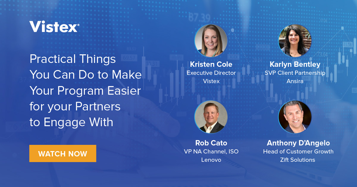 Vistex's tweet image. Learn best practices from the professionals who have mastered the art of channel partner program success!
Experts from @ansira @zift and @Lenovo share insights into what it takes to gain a greater lift in partner engagement. vistex.link/45GUGqN
 #ChannelPrograms #Incentives