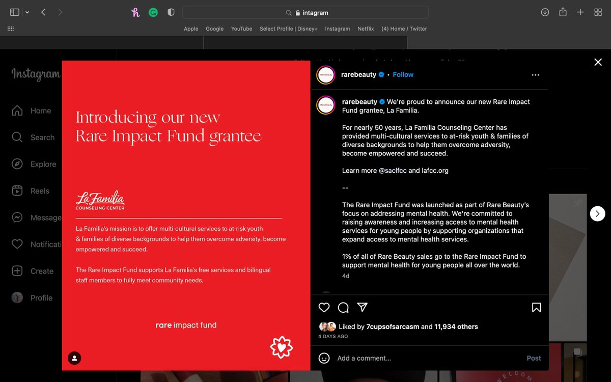 delaneywolfee's tweet photo. @blairadowler Just spotted @selenagomez's Instagram post about @rarebeauty's #RareImpactFund! The commitment to making a positive impact on mental health is truly inspiring. I was so happy to see a brand genuinely care for the people so I shared it to my story! #MKTG475 https://t.co/HPmg4wVtaO